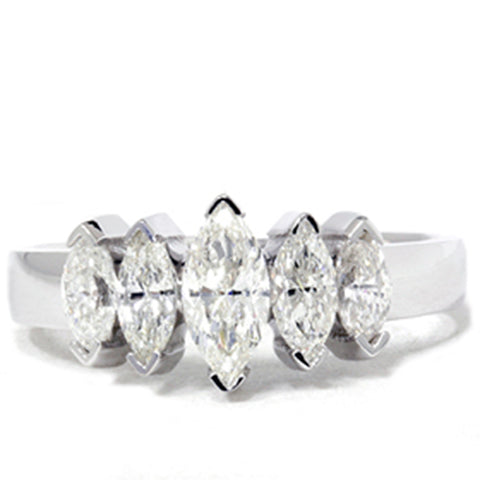 1 1/2ct Marquise Diamond Wedding Ring 14K White Gold Five Stone Anniversary Band