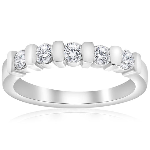 1/2ct 5-Stone Diamond Wedding White Gold Bridal Ring Womens Wedding Band 14k