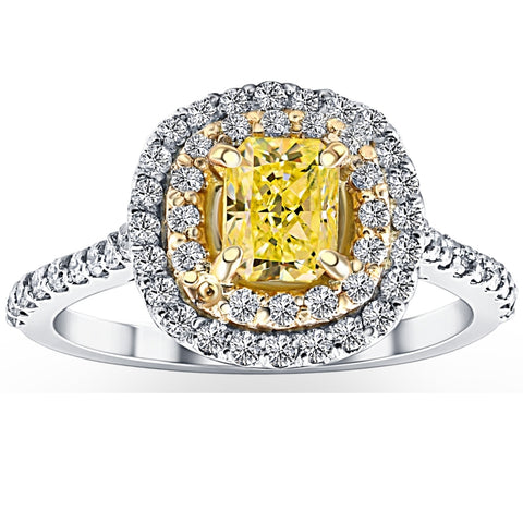 1 5/8Ct Diamond Fancy Yellow Cushion Engagement Ring 14k Gold SZ 7