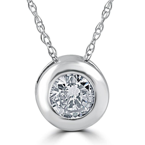 3/4ct Round Bezel Solitaire Real Pendant 14K White Gold