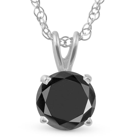 3Ct Black Diamond Solitaire Pendant Necklace in 14k White or Yellow Gold