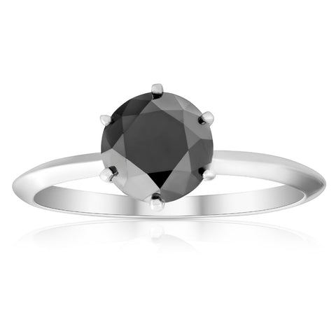 1 1/2 Ct Black Diamond Solitaire Engagement Ring 14k White Gold