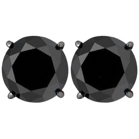 Black Gold Round Black Diamond Screw Back Studs Earrings 3ct 14k
