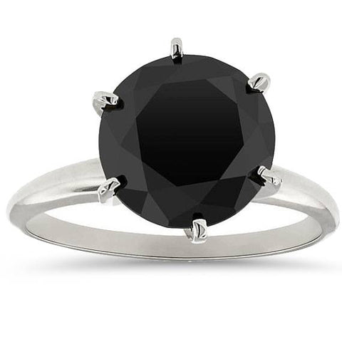 5.50 TCW 14k White Gold Round Cut AAA Black Diamond Solitaire Engagement Ring