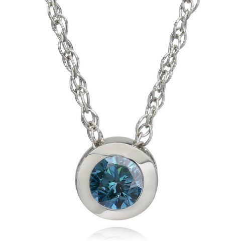 1/2ct Solitaire Blue Diamond Pendant 14K White Gold With 18" Chain