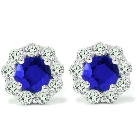 2 1/2ct Blue Sapphire & Diamond Studs 14K White Gold