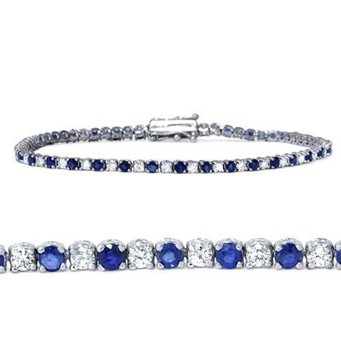 3ct TW Real Blue Sapphire & Round Natural Diamond Tennis Bracelet 14K White Gold