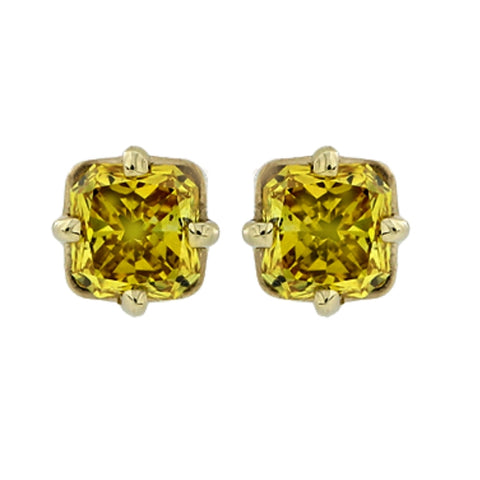 VS 1/2Ct Fancy Yellow Cushion Diamond Studs Earrings 14K Yellow Gold Lab Grown