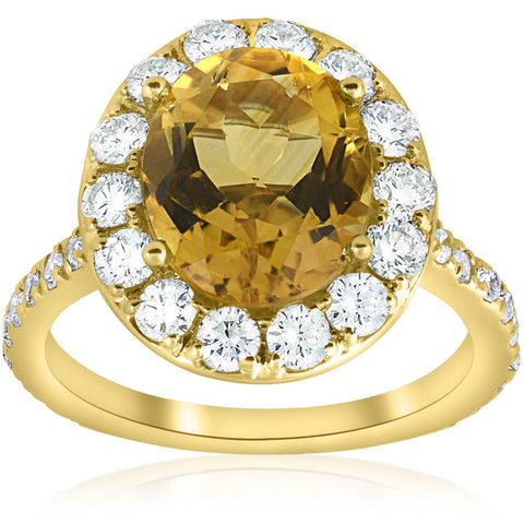 G-SI 4 1/2 ctw Oval Citrine Diamond Halo Vintage Ring Engagement 14k Yellow Gold