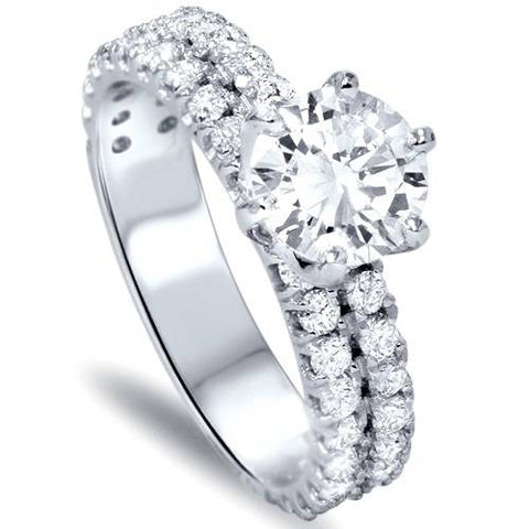 2 3/8ct Solitaire Diamond Double Row Engagement Ring 14K White Gold Enhanced