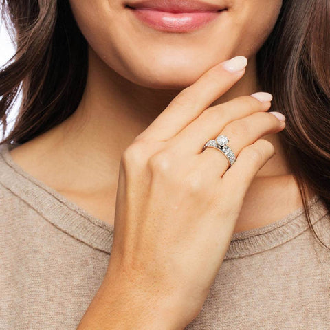 2 3/8ct Solitaire Diamond Double Row Engagement Ring 14K White Gold Enhanced