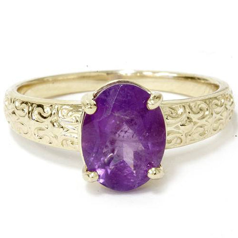 2ct Oval Amethyst Vintage Ring 14K Yellow Gold