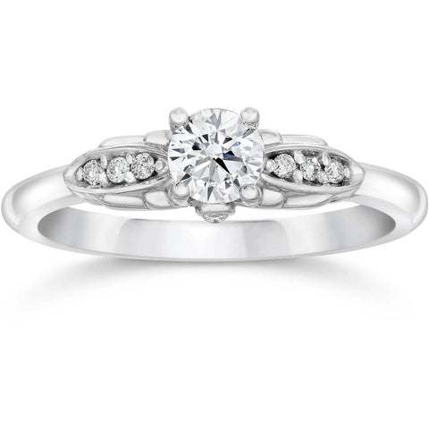 1/2 Carat Diamond Vintage Solitaire Engagement Ring 14K White Gold