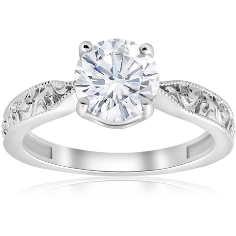 1 1/2ct Solitaire Vintage Diamond Engagement Ring 14K White Gold Enhanced