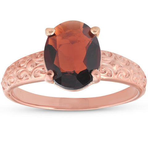 2ct Oval Garnet Solitaire Vintage Engagement Anniversary Ring 10K Rose Gold