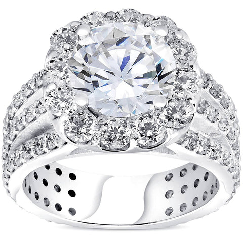 4 1/2ct Cushion Halo Diamond 3-Row Engagement Ring 14k White Gold Enhanced