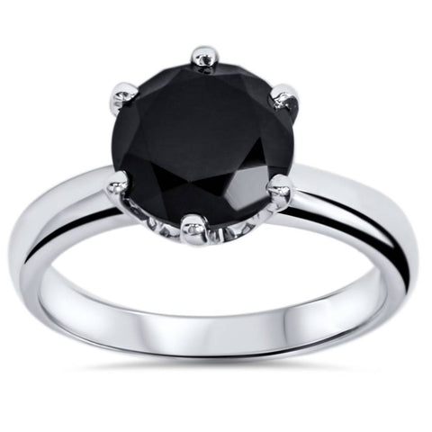 2 ct Treated Black Diamond Solitaire Engagement Ring 14K White Gold