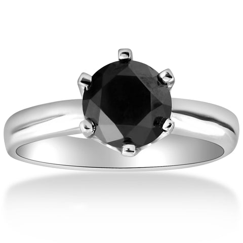 1ct Round Treated Black Solitaire Diamond White Gold Engagement Ring