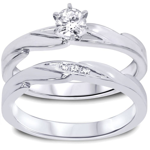 1/4ct Diamond Engagement Wedding Ring Set 10K White Gold