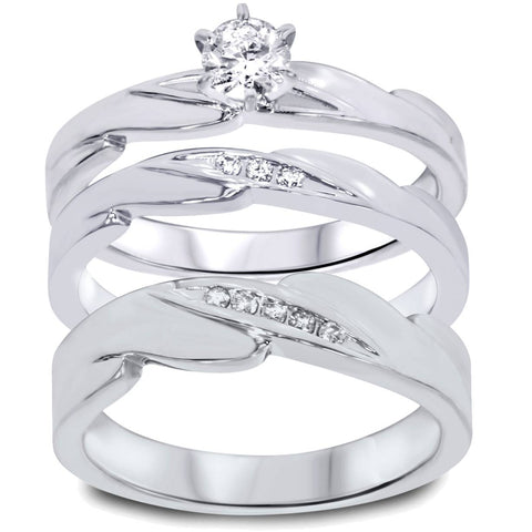 1/3ct Diamond Engagement Wedding Ring Trio Set 10K White Gold