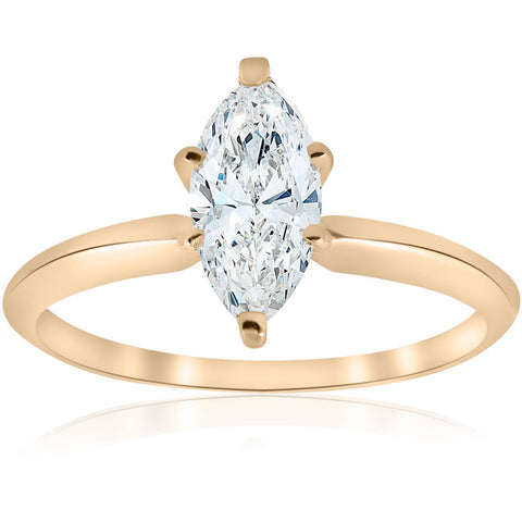 14 kt Yellow Gold 1 ct Marquise Enhanced Diamond Engagement Solitaire Ring