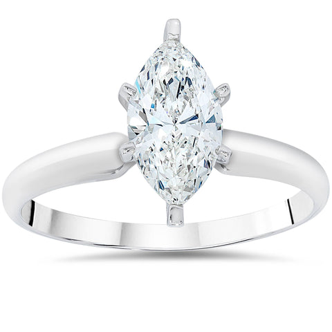 H/I1 1.21 Ct Marquise Solitaire Diamond Engagement Ring White Gold Enhanced