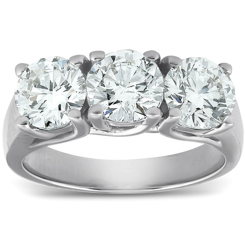 2 1/2ct Three Stone Large Diamond Engagement Ring 14K White Gold
