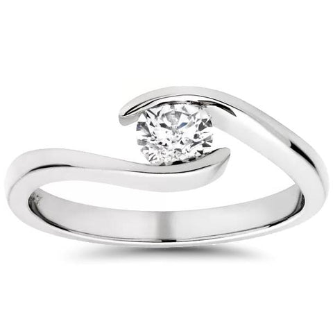 Solitaire Round Diamond Engagement Ring 1/3 ct Bypass Tension Set 14k White Gold