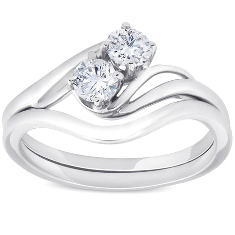 5/8cttw 2-Stone Diamond Engagement Wedding Ring Set Forever Us 14k Gold