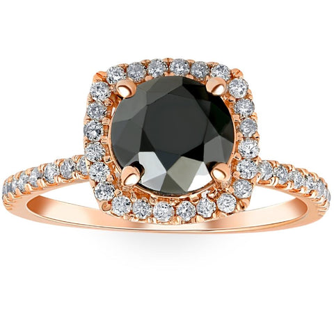 2 1/2 Ct Black & White Diamond Cushion Halo Engagement Ring