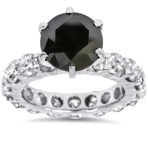 8CT Treated Black & White Diamond Eternity Engagement Ring Solid 14K White Gold