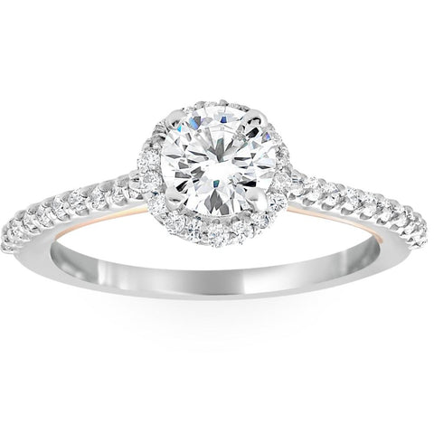 VS 1 3/8 Ct Diamond & Moissanite Halo Two Tone Engagement Ring 14k Rose Gold