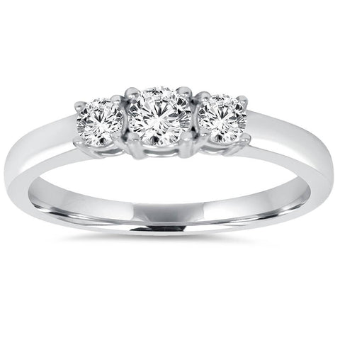 3/4Ct Round Diamond 3 Stone Engagement Ring 14K White Gold