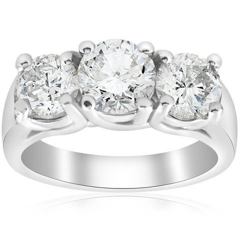 2 3/4 Ct Three Stone Round Diamond Engagement Ring 14K White Gold Enhanced