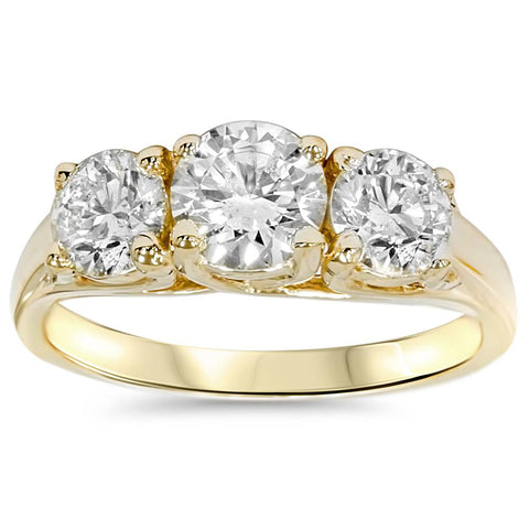 2ct 3-stone Round Cut Lab Grown Diamond Engagement 14K Yellow Gold Ring