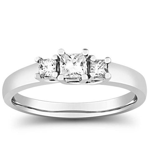 1/2ct Three Stone Princess Cut Diamond Ring 14K White Gold