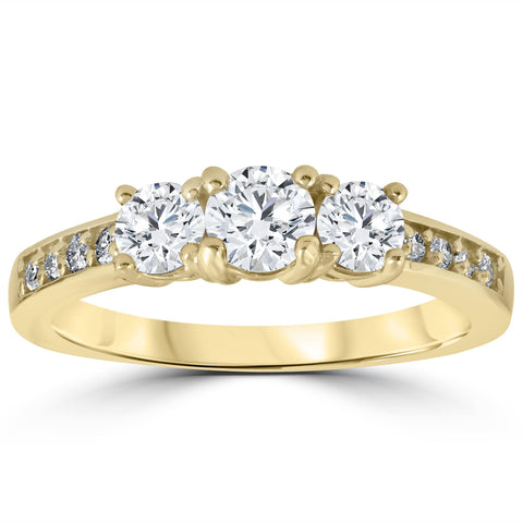 1 1/2 cttw Diamond 3-Stone Engagement Anniversary Ring 14k Yellow Gold Round Cut