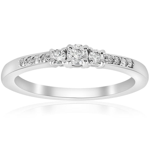 1/4ct Three Stone Round Diamond Engagement Ring 14K White Gold Solitaire Jewelry