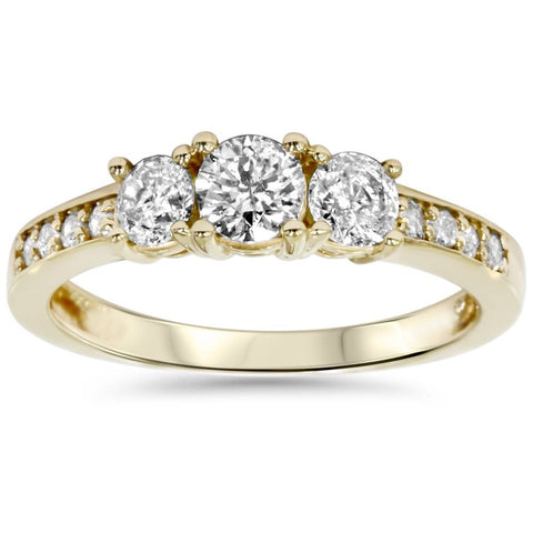 1ct 3 Stone Diamond Engagement Ring 14K Yellow Gold