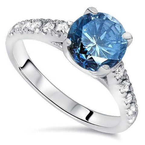 2 1/4ct Treated Blue & White Diamond Engagement Ring 14K White Gold
