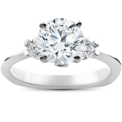 1 3/8ct 3 Stone Diamond Solitaire Engagement Ring 14K White Gold Enhanced