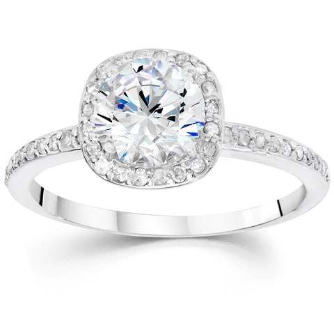 1 1/5ct Enhanced Diamond 1ct center Cushion Halo Engagement Ring 14K White Gold