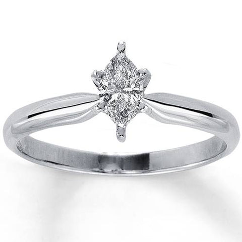 1/4ct Solitaire Marquise Diamond Engagement Ring 14K White Gold