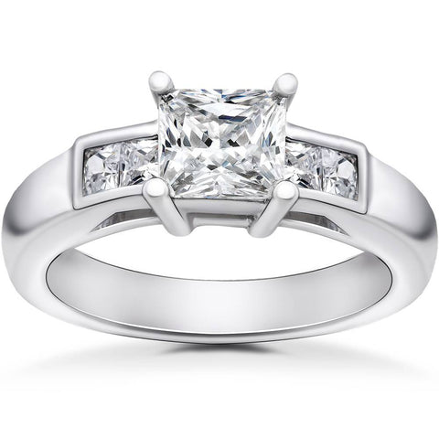 1 1/2 ct Princess Cut Solitaire Diamond Engagement Ring 14 K White Gold Enhanced