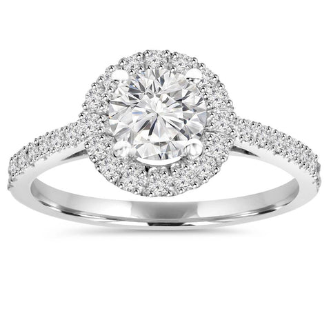 1 CT F/SI1 Round Cut Diamond Engagement Ring 14k White Gold Enhanced