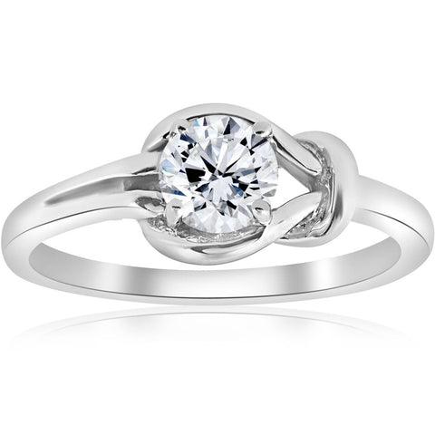 1/2 ct Everlong Round Real Diamond Solitaire Knot Ring 14K White Gold Jewelry