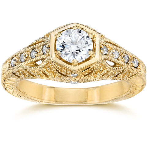3/4Ct Diamond Antique Solid 14k Yellow Gold Engagement Ring