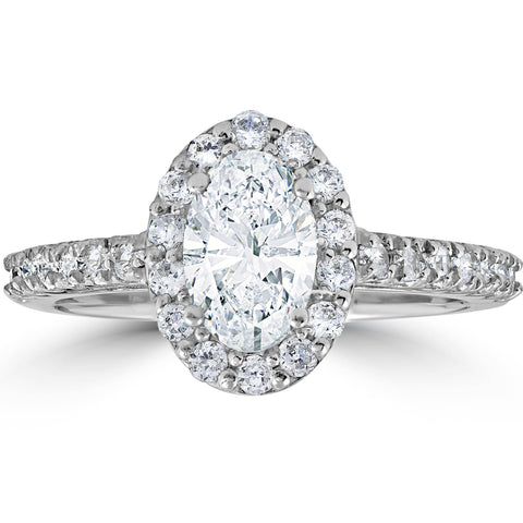 1 1/2ct Oval Clarity Enhanced Diamond Halo Engagement Ring 14K White Gold