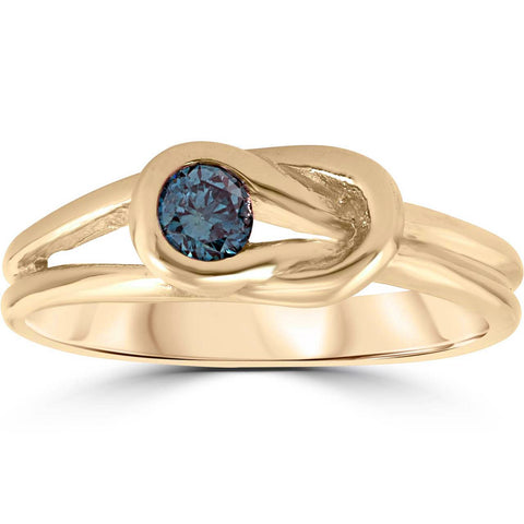 1/5ct Knot Treated Blue Diamond Solitaire Promise Ring 14K Yellow Gold