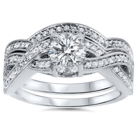 1 1/10ct Diamond Infinity Engagement & Matching Wedding Ring Set 14K White Gold